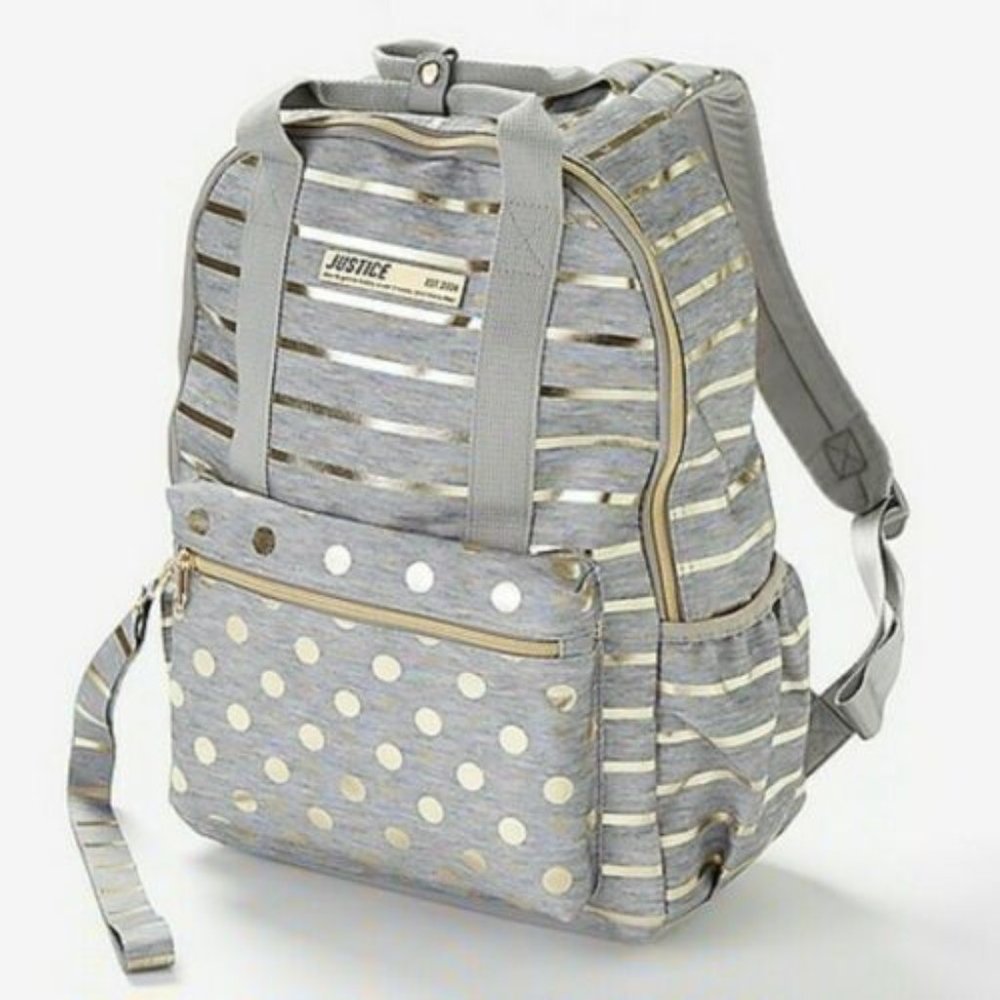 Grey Foil Stripe & Dot Backpack Bundle